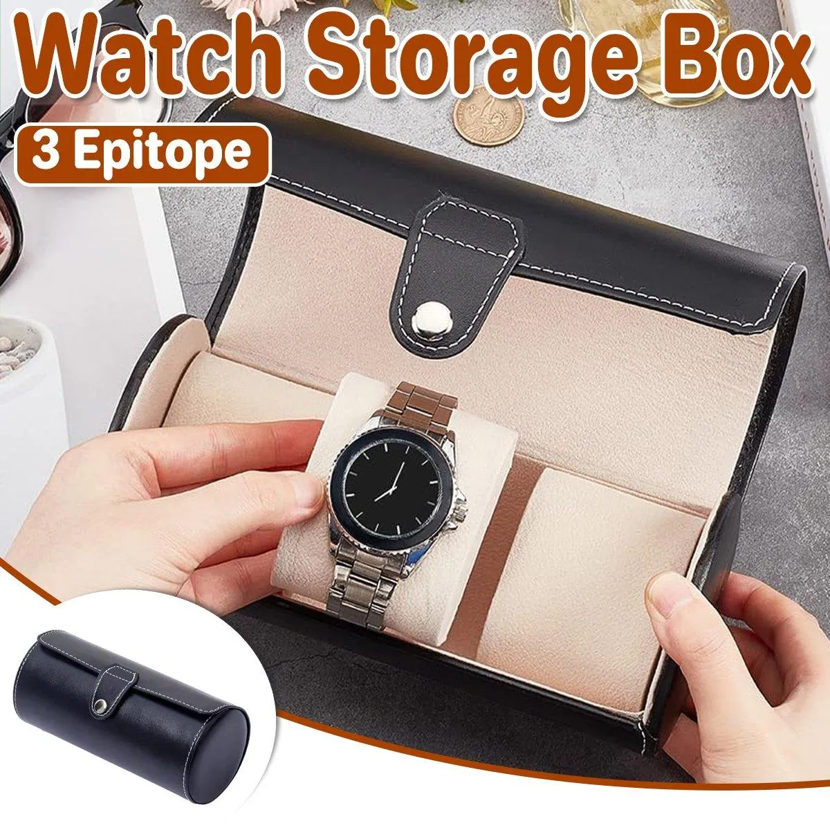 3 Position Cylinder Portable Watch Organizer Storage Case for Watches Jewelry