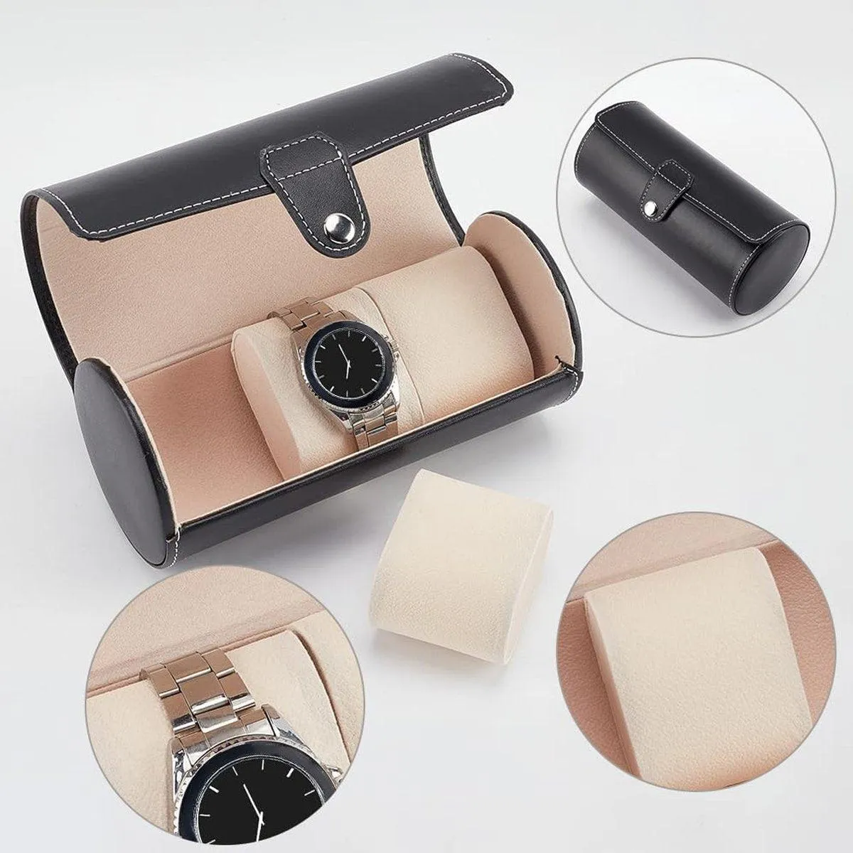3 Position Cylinder Portable Watch Organizer Storage Case for Watches Jewelry