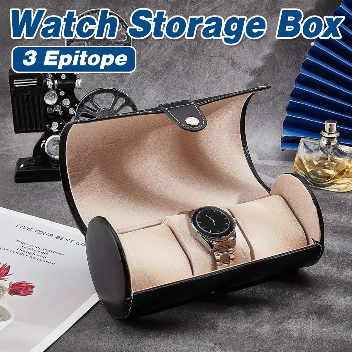 3 Position Cylinder Portable Watch Organizer Storage Case for Watches Jewelry