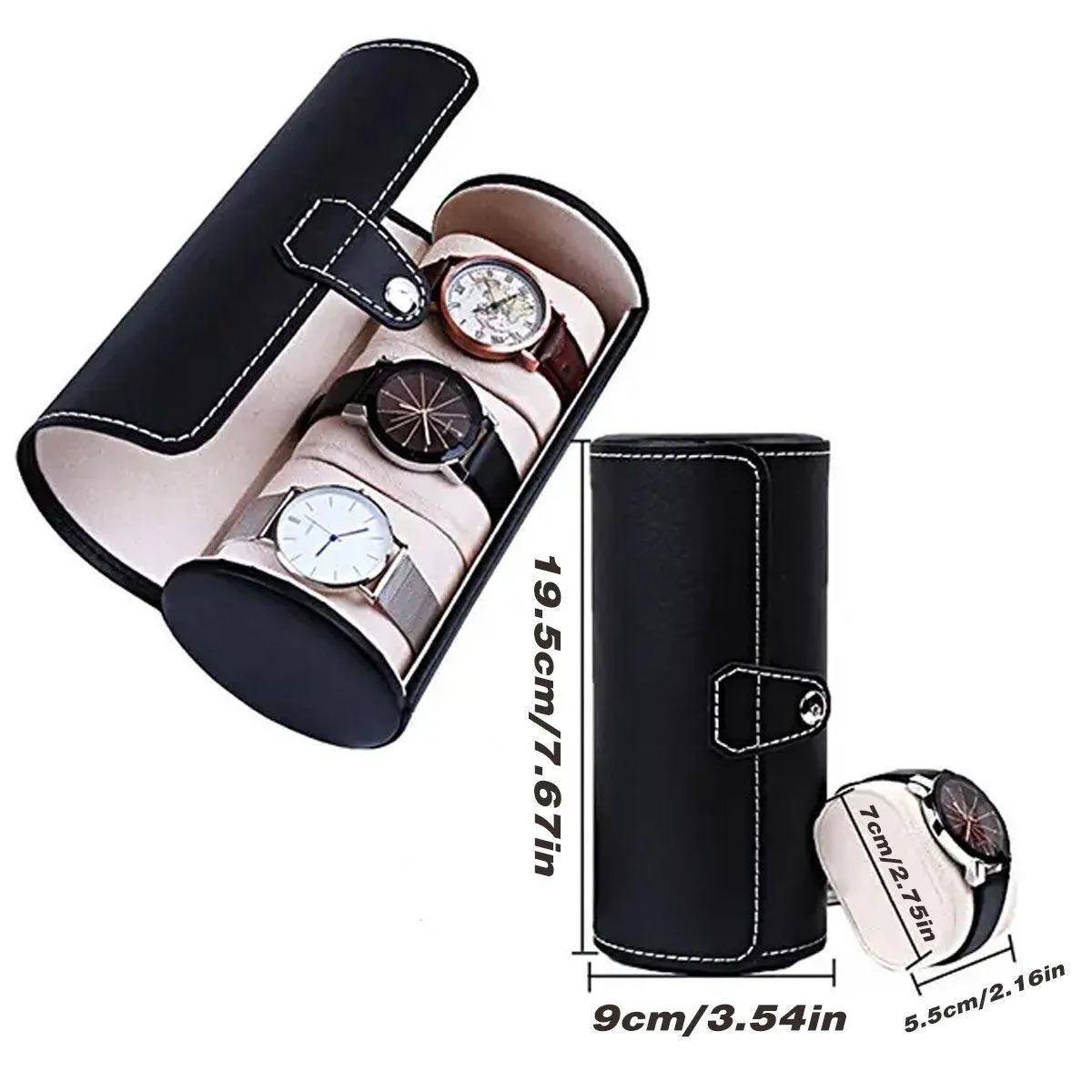 3 Position Cylinder Portable Watch Organizer Storage Case for Watches Jewelry