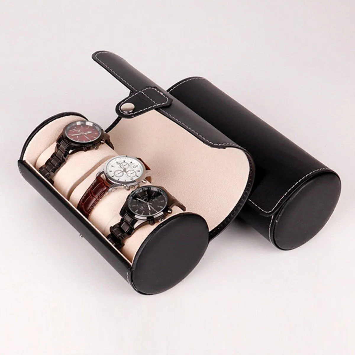 3 Position Cylinder Portable Watch Organizer Storage Case for Watches Jewelry