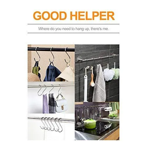 30 Pack Large S Shaped Hanging Hooks, S Hangers for Kitchen, Office, Bathroom, Cloakroom and Garden, Heavy Duty S Hooks by KRENDR