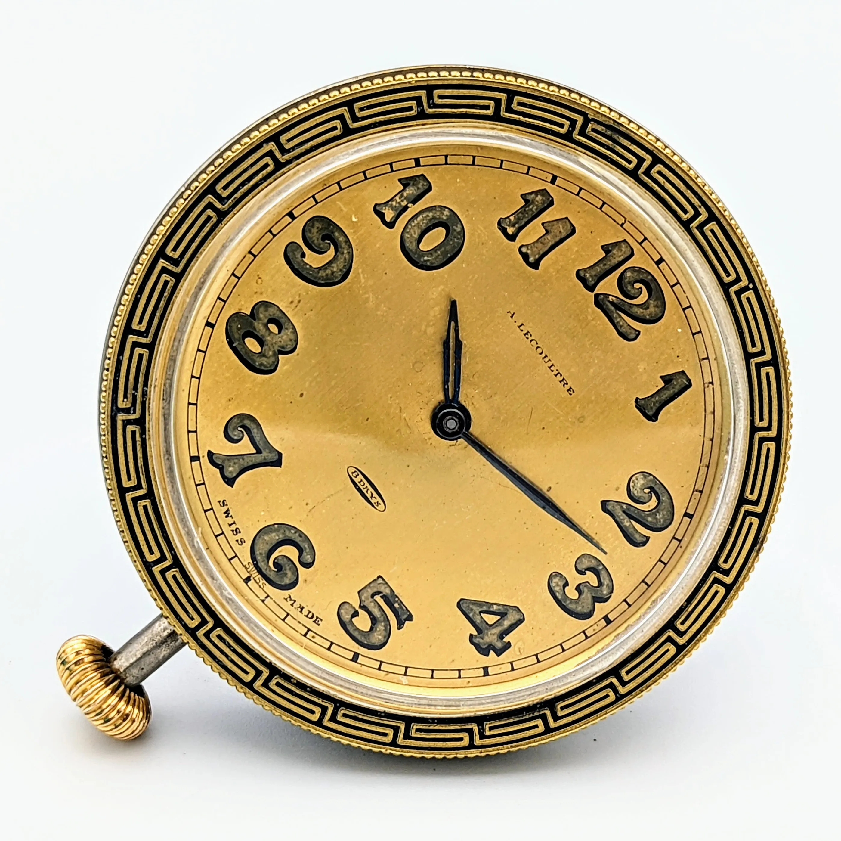 A. LeCoultre Sandoz Antique 8 Day Car Clock Watch Serviced Excellent Timekeeping