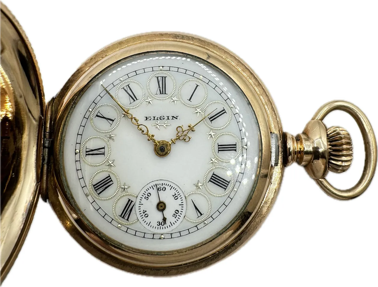 Antique 0S Elgin Multicolor Hunter Pocket Watch 223 Tricolor Gold Filled