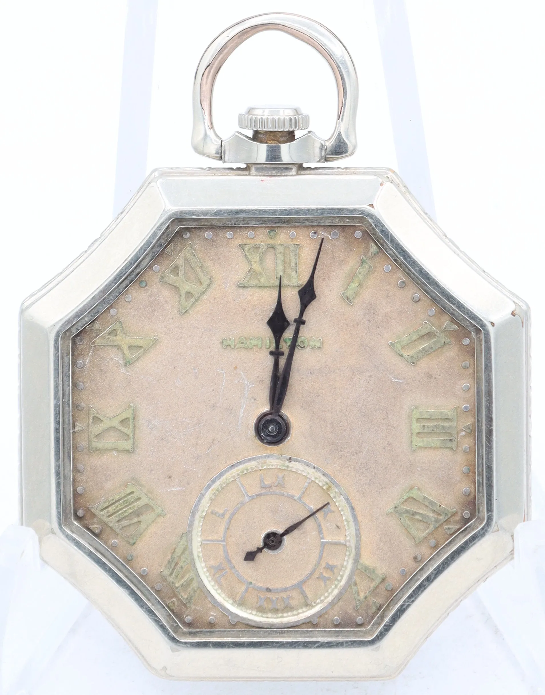 Antique 12 Size Hamilton Octagonal Pocket Watch 912 14k White Gold Filled