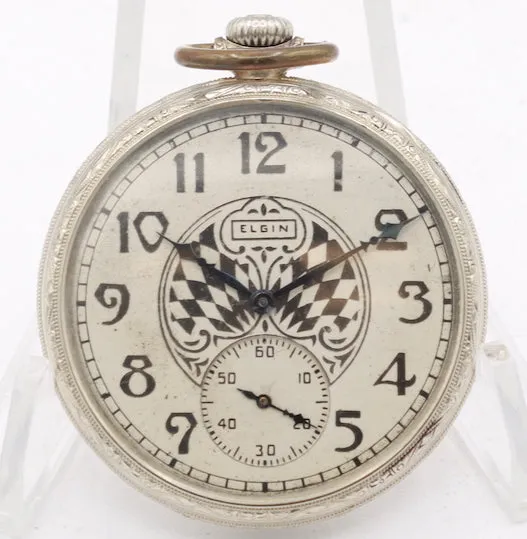 Antique 12S Elgin 17 Jewel Mechanical Pocket Watch 345 14k White Gold Filled