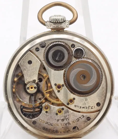Antique 12S Elgin 17 Jewel Mechanical Pocket Watch 345 14k White Gold Filled