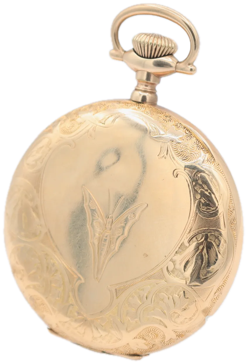 Antique 16s 1905 Hamilton Butterfly Engraving Hunter Pocket Watch 975 USA