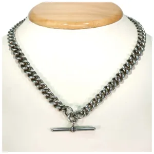 Antique Edwardian Double Albert Silver Watch Chain Necklace