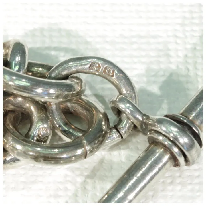 Antique Edwardian Double Albert Silver Watch Chain Necklace