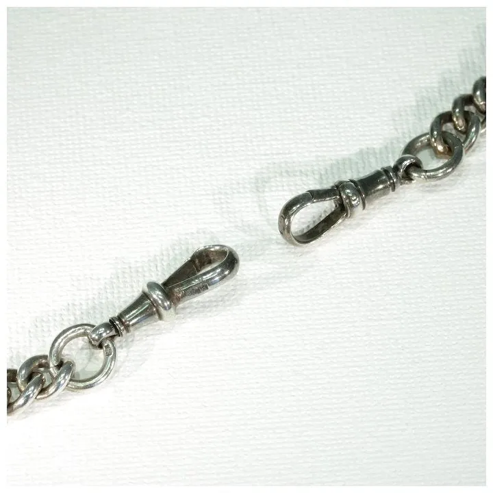 Antique Edwardian Double Albert Silver Watch Chain Necklace
