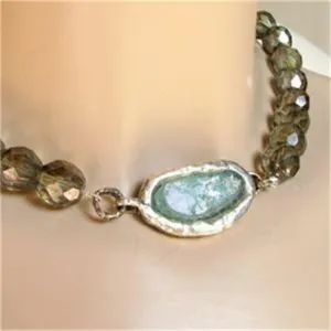 Antique Roman Glass Necklace 925 Sterling Silver Smokey Hadar Designers (as 5031