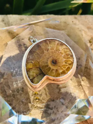 Antique Signed Sterling Silver 925 AG Ammonite Fossil Shell Pendant