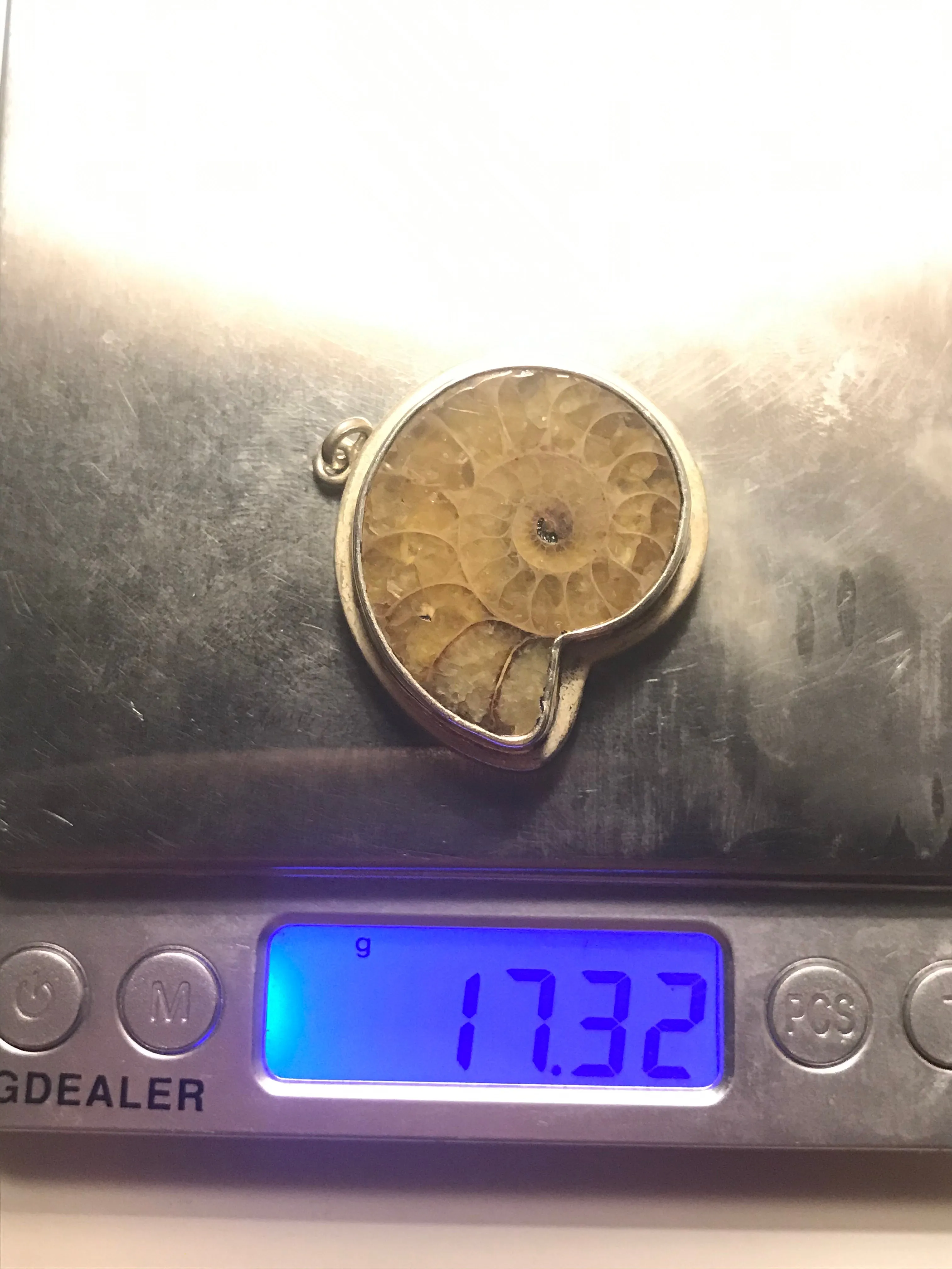 Antique Signed Sterling Silver 925 AG Ammonite Fossil Shell Pendant