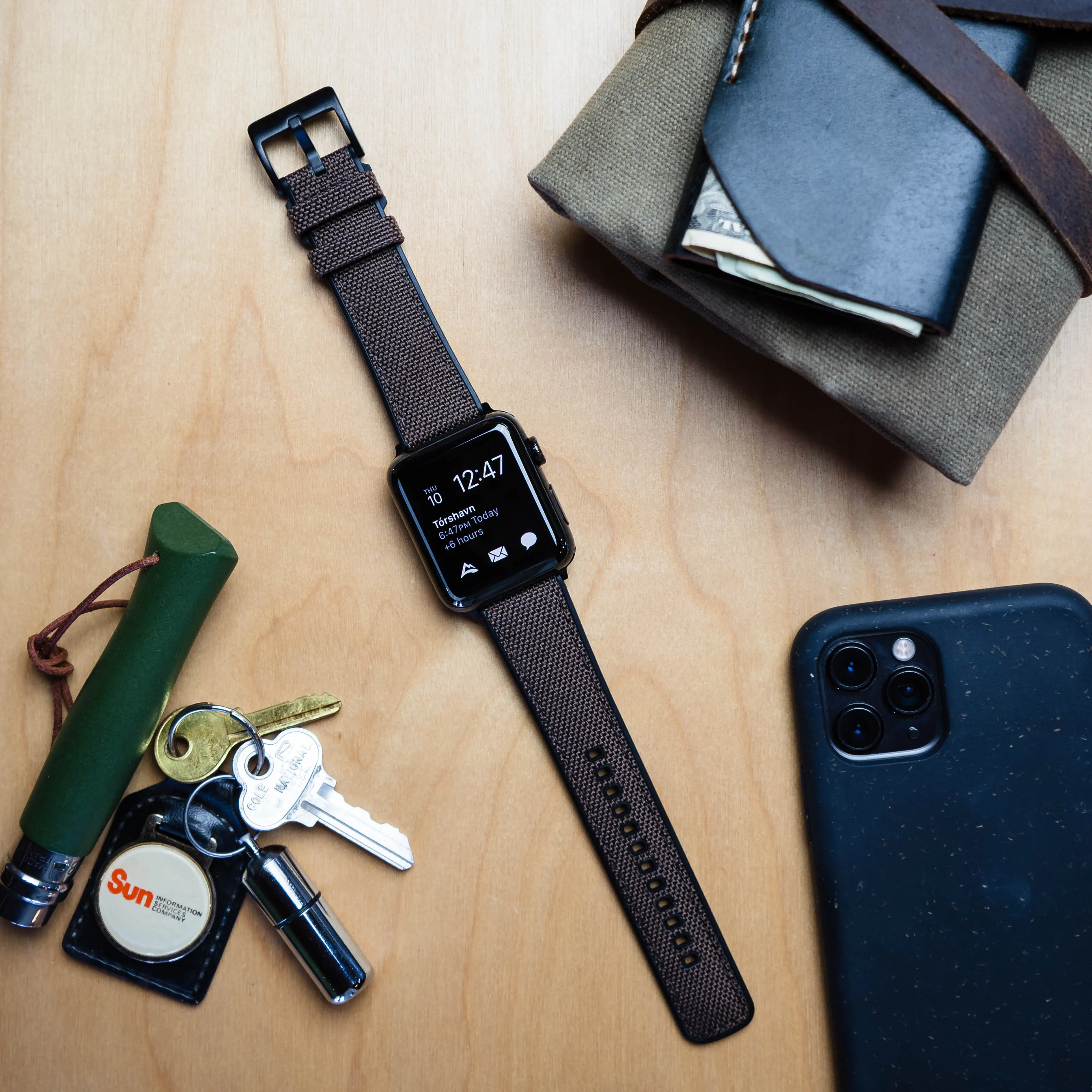 Apple Watch Chocolate Brown Cordura Fabric And Silicone Hybrid Watch Band