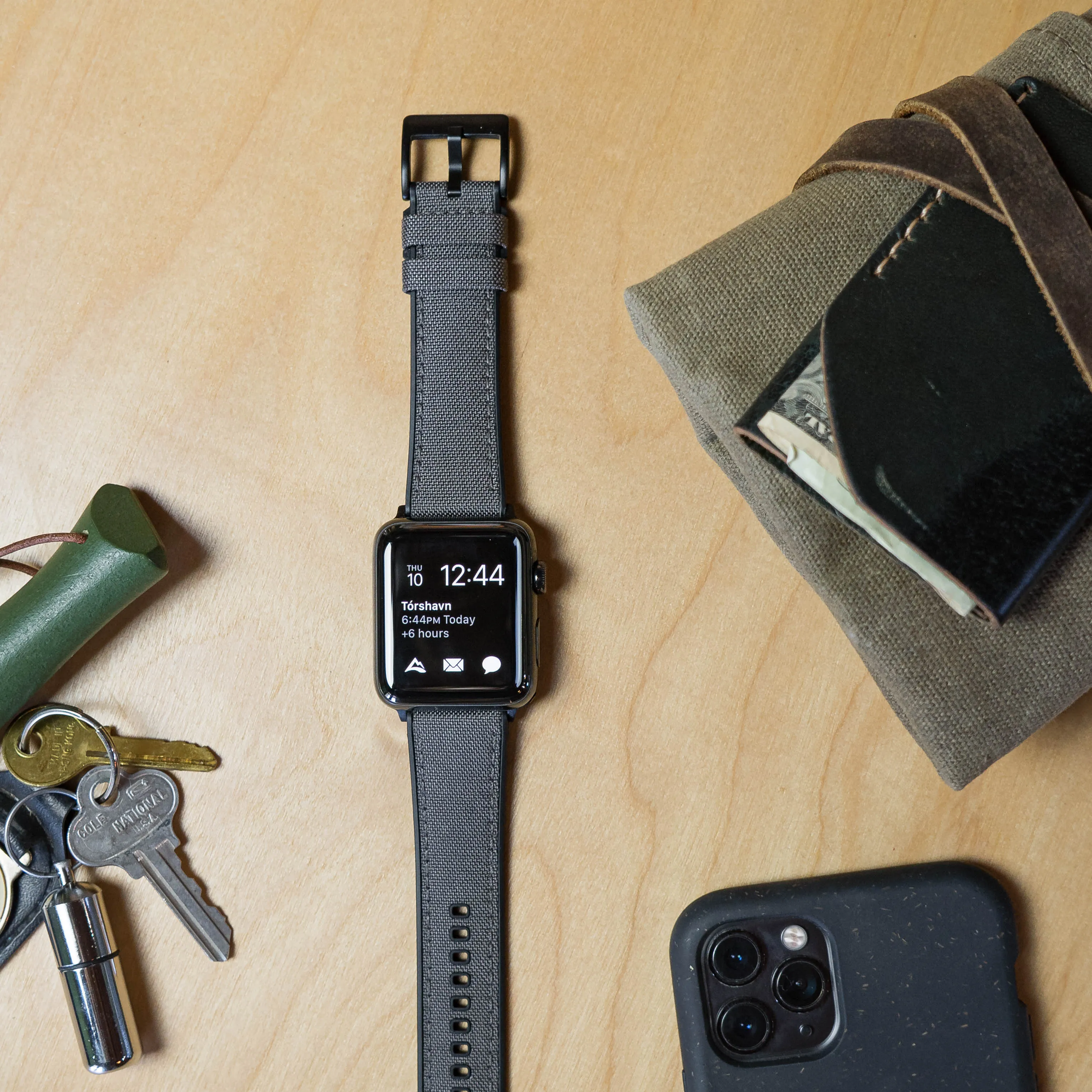 Apple Watch Smoke Grey Cordura Fabric And Silicone Hybrid Watch Band