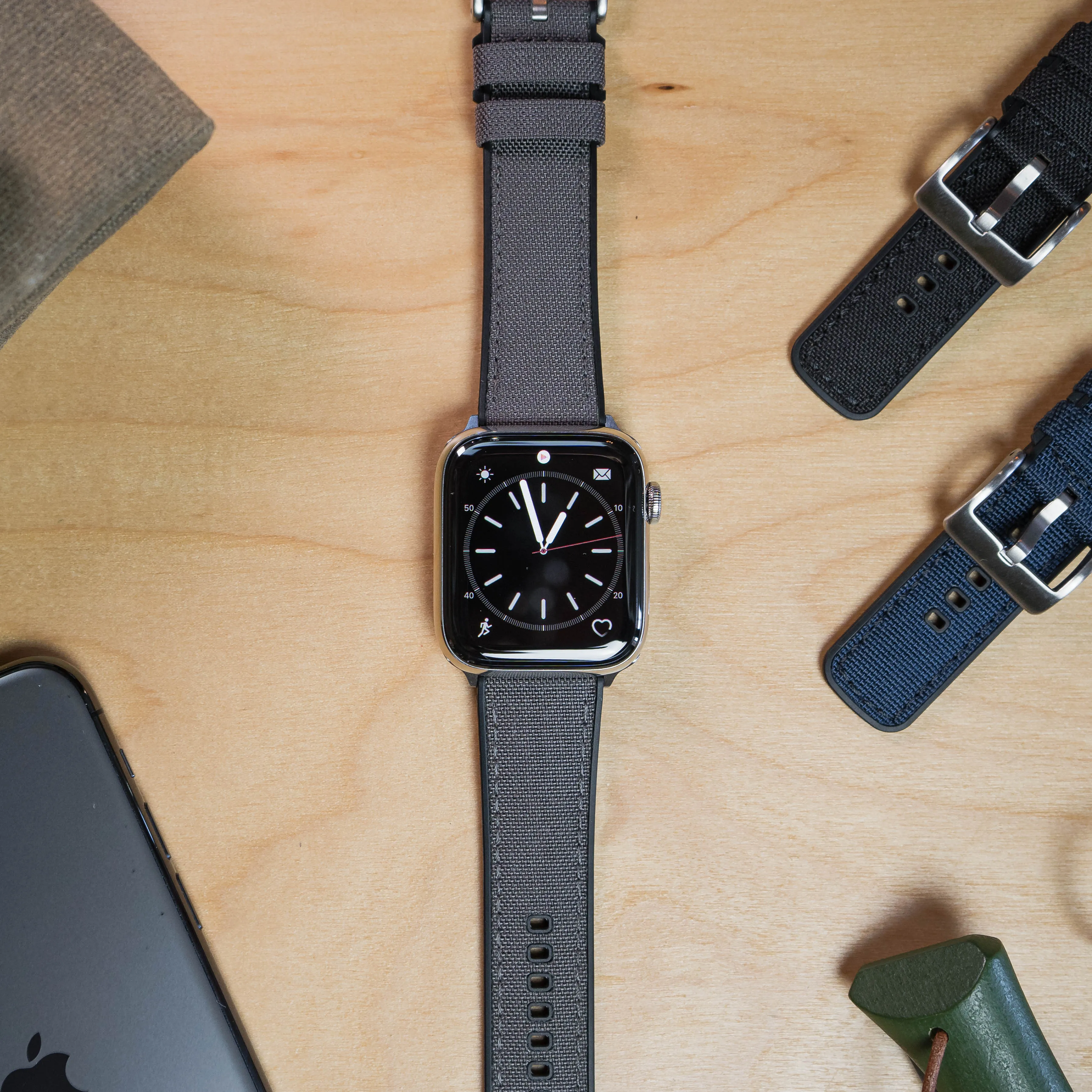 Apple Watch Smoke Grey Cordura Fabric And Silicone Hybrid Watch Band