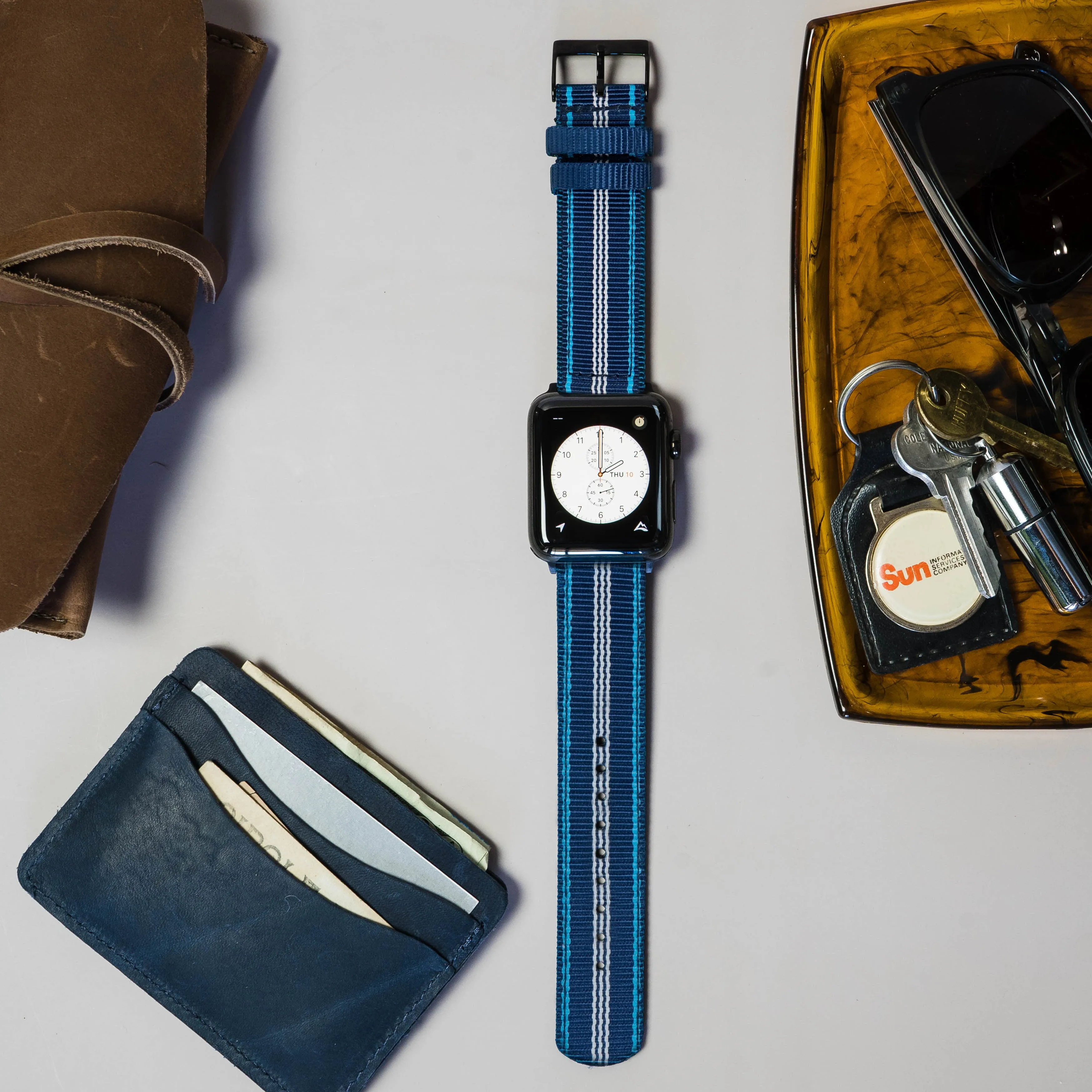 Apple Watch Two Piece NATO® style Navy Aqua Blue Watch Band