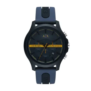 Armani Exchange Men's Chronograph Black And Blue Silicone Blue Dial Watch