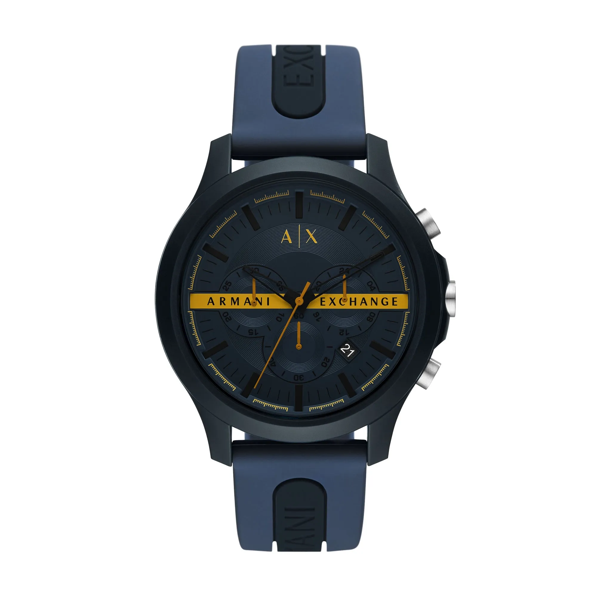 Armani Exchange Men's Chronograph Black And Blue Silicone Blue Dial Watch
