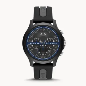 Armani Exchange Men's Chronograph Black And Gray Silicone Watch