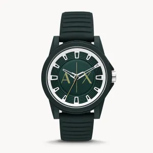 Armani Exchange Men's Three-Hand Black Silicone Green Dial Watch