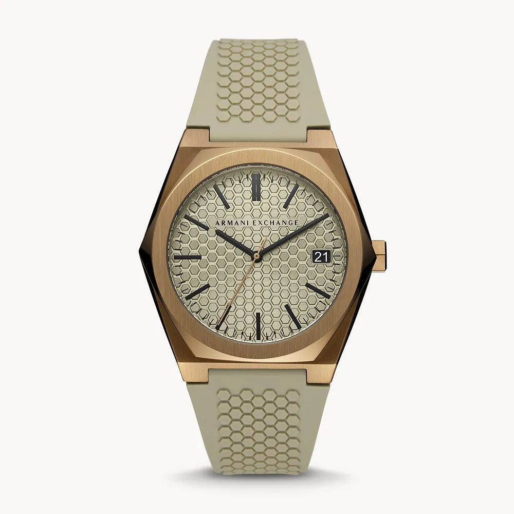 Armani Exchange Men's Three-Hand Date Light Brown Silicone Watch