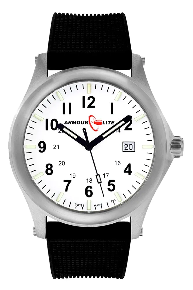 ArmourLite Field Series Tritium Watch, Discount Priced AL136, White Dial, Dive Strap