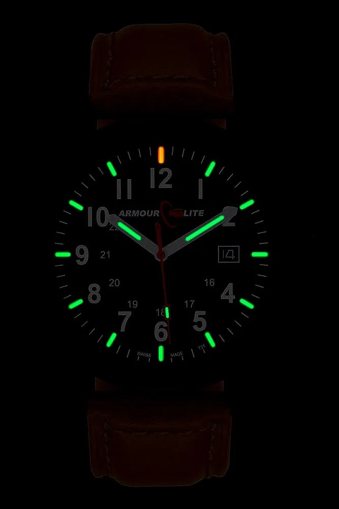 ArmourLite Field Tritium Watch, Black PVD Steel Case, Tan Leather Strap, AL124