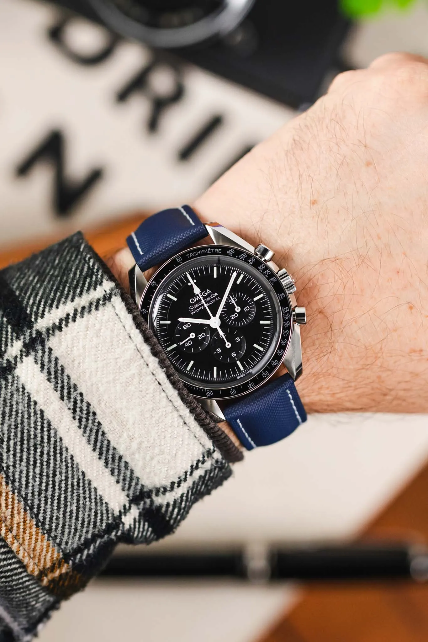 Artem Straps Loop-less™ Navy Blue Sailcloth Watch Strap with White Stitching