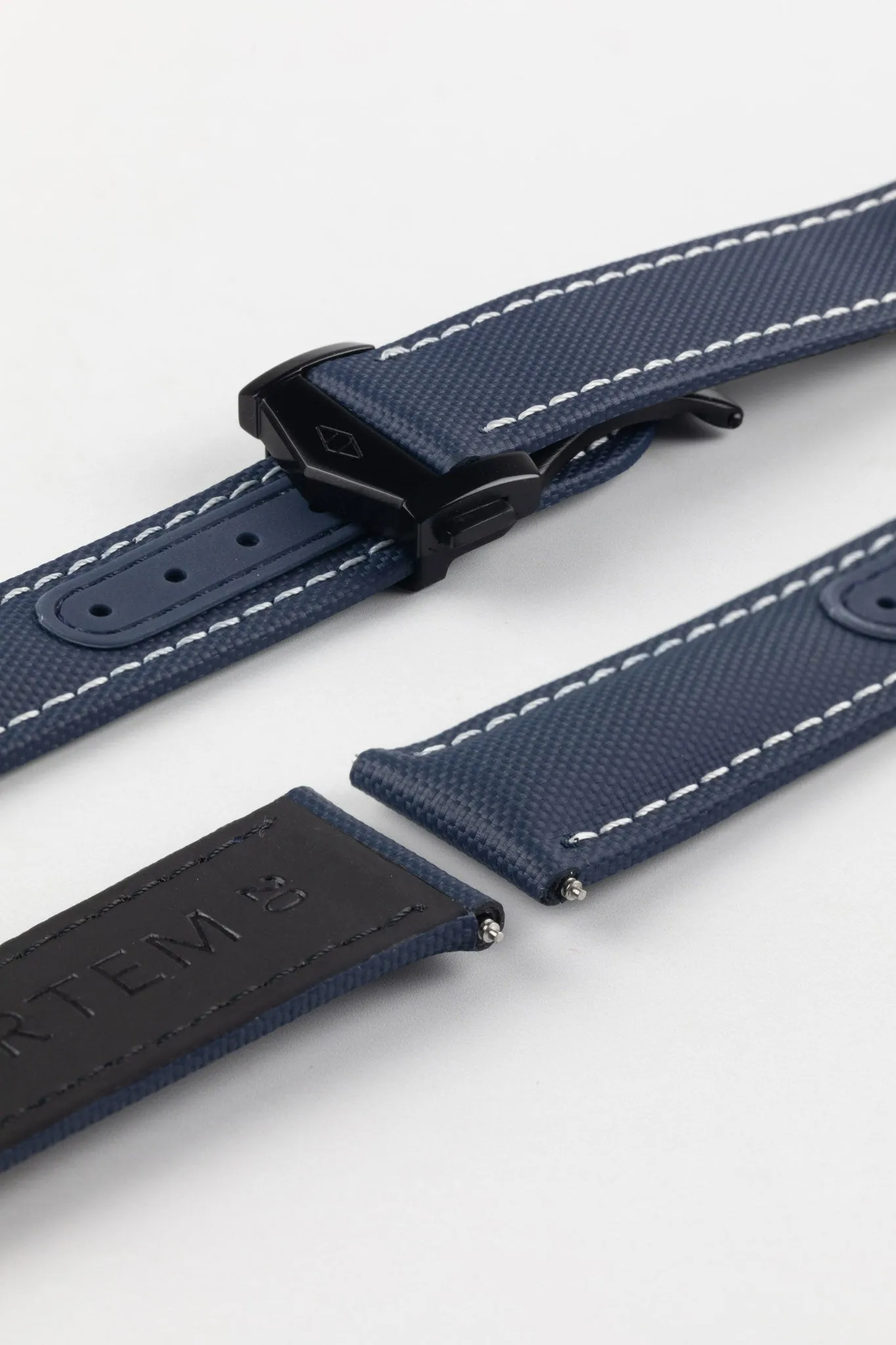 Artem Straps Loop-less™ Navy Blue Sailcloth Watch Strap with White Stitching