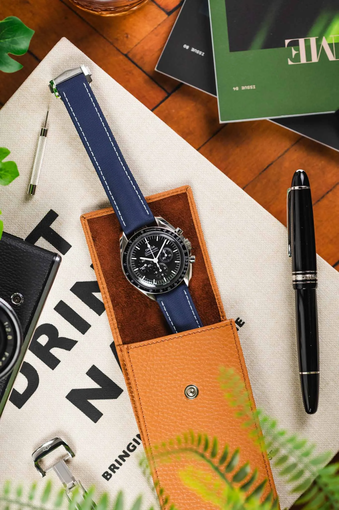 Artem Straps Loop-less™ Navy Blue Sailcloth Watch Strap with White Stitching