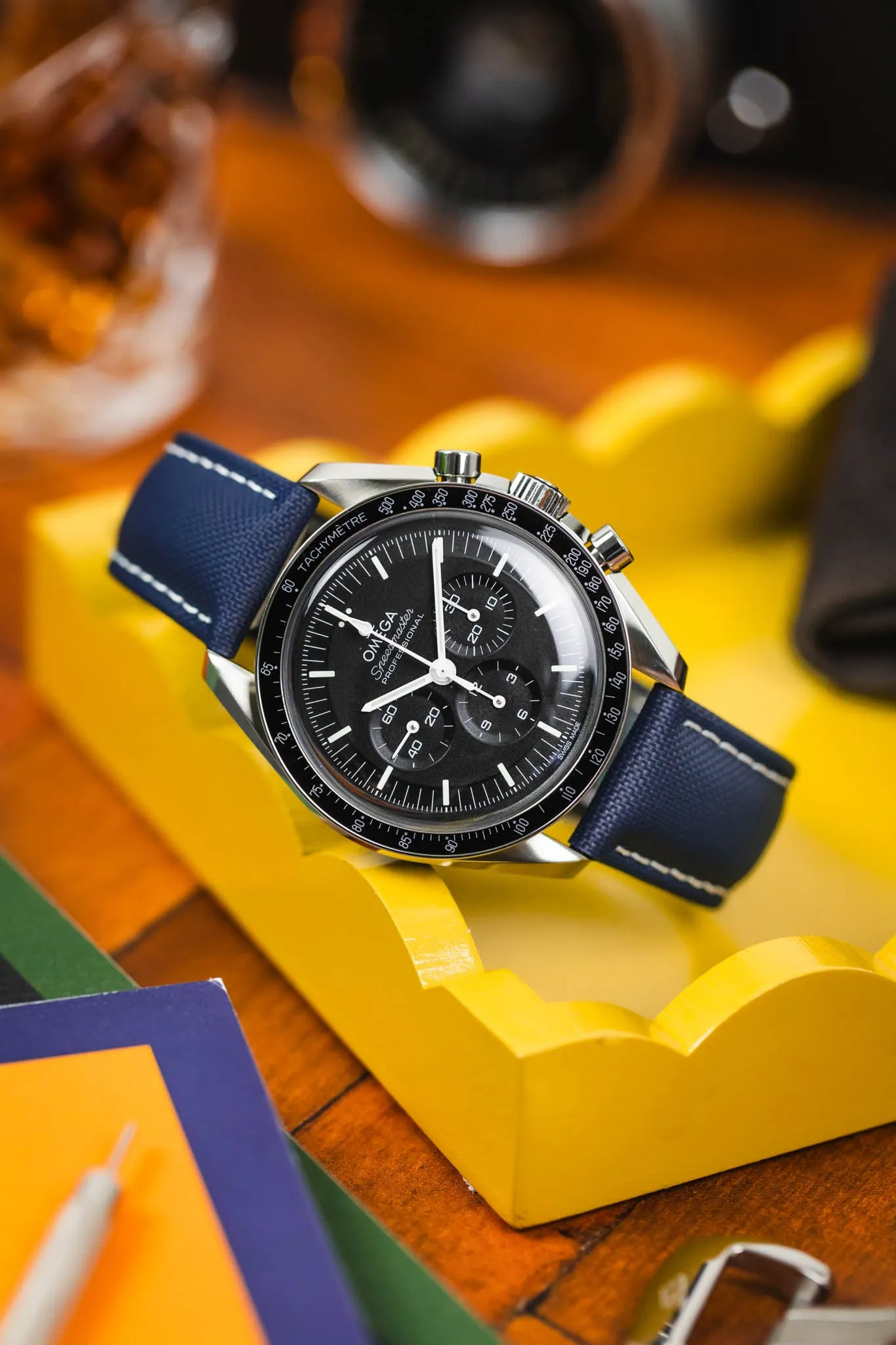 Artem Straps Loop-less™ Navy Blue Sailcloth Watch Strap with White Stitching