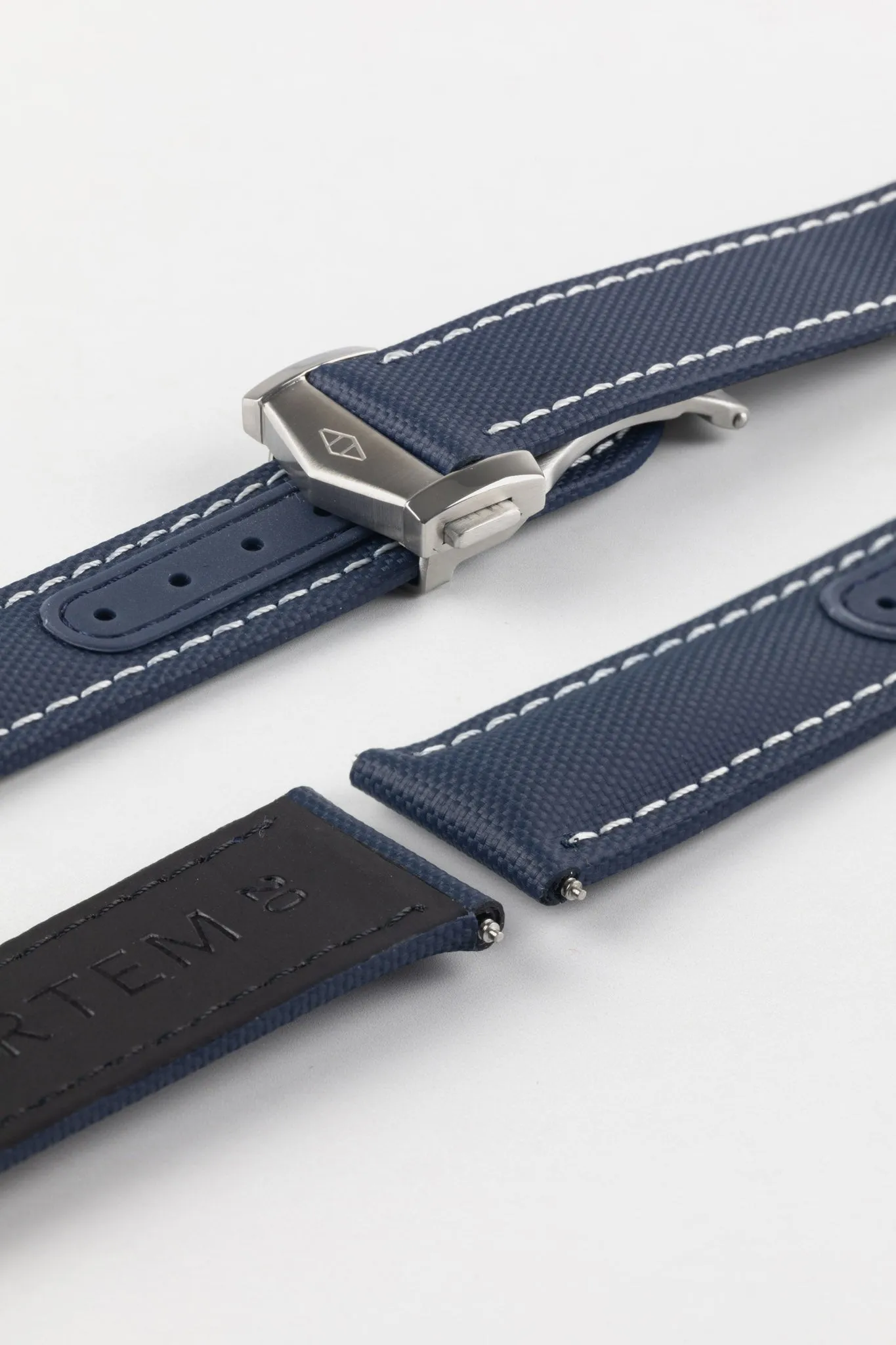 Artem Straps Loop-less™ Navy Blue Sailcloth Watch Strap with White Stitching