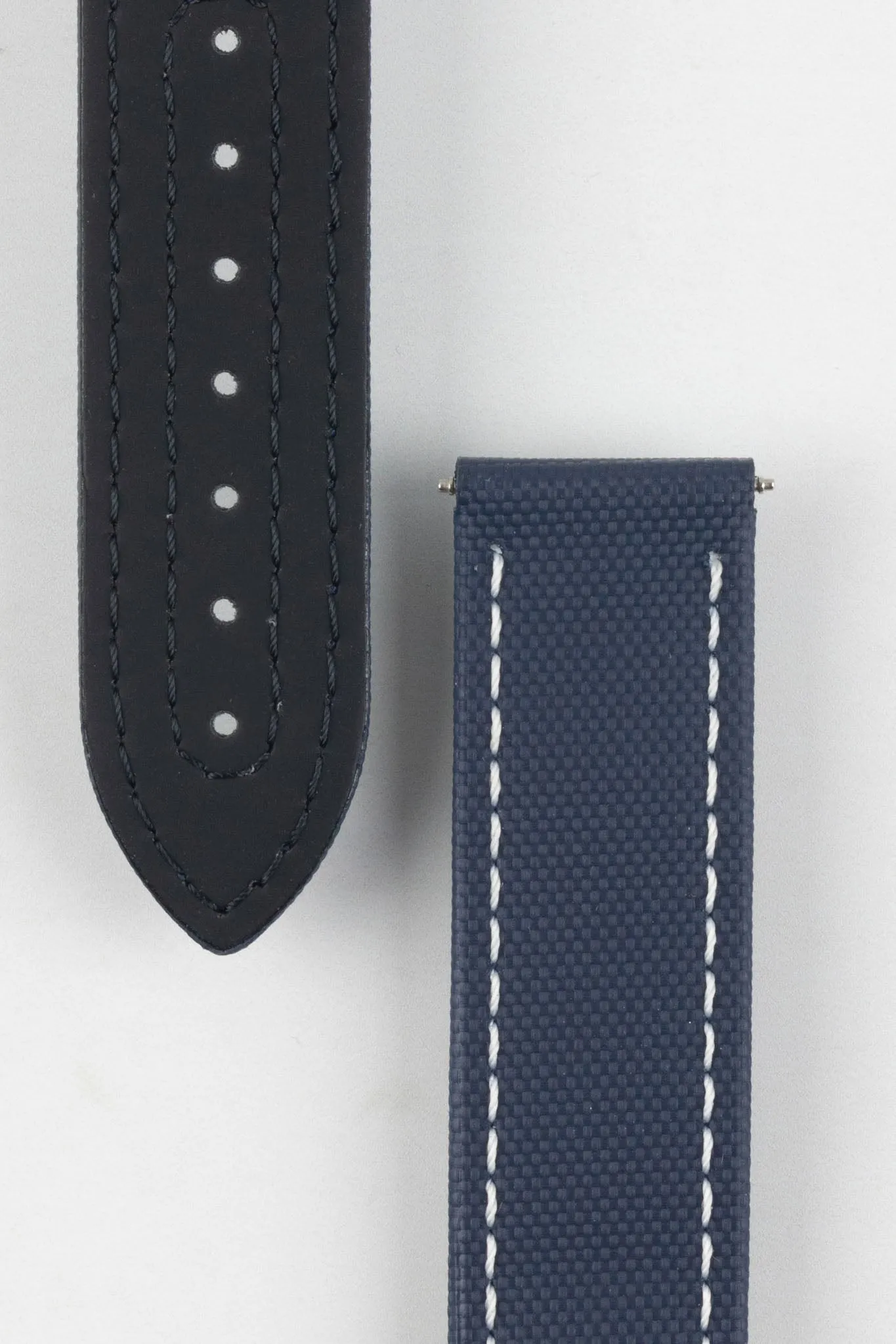 Artem Straps Loop-less™ Navy Blue Sailcloth Watch Strap with White Stitching