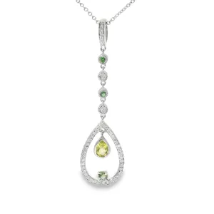 Beautiful 14K White Gold Green Amethyst Lemon Quartz Diamond Emerald Pendant