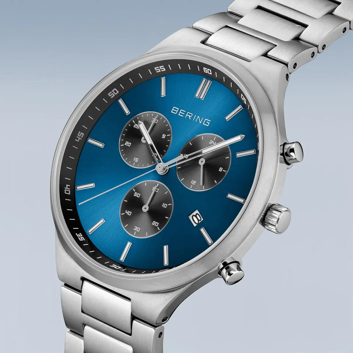 BERING Titan Chrono 43mm Blue Dial Brushed Silver Steel Men's 11743-707