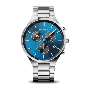 BERING Titan Chrono 43mm Blue Dial Brushed Silver Steel Men's 11743-707