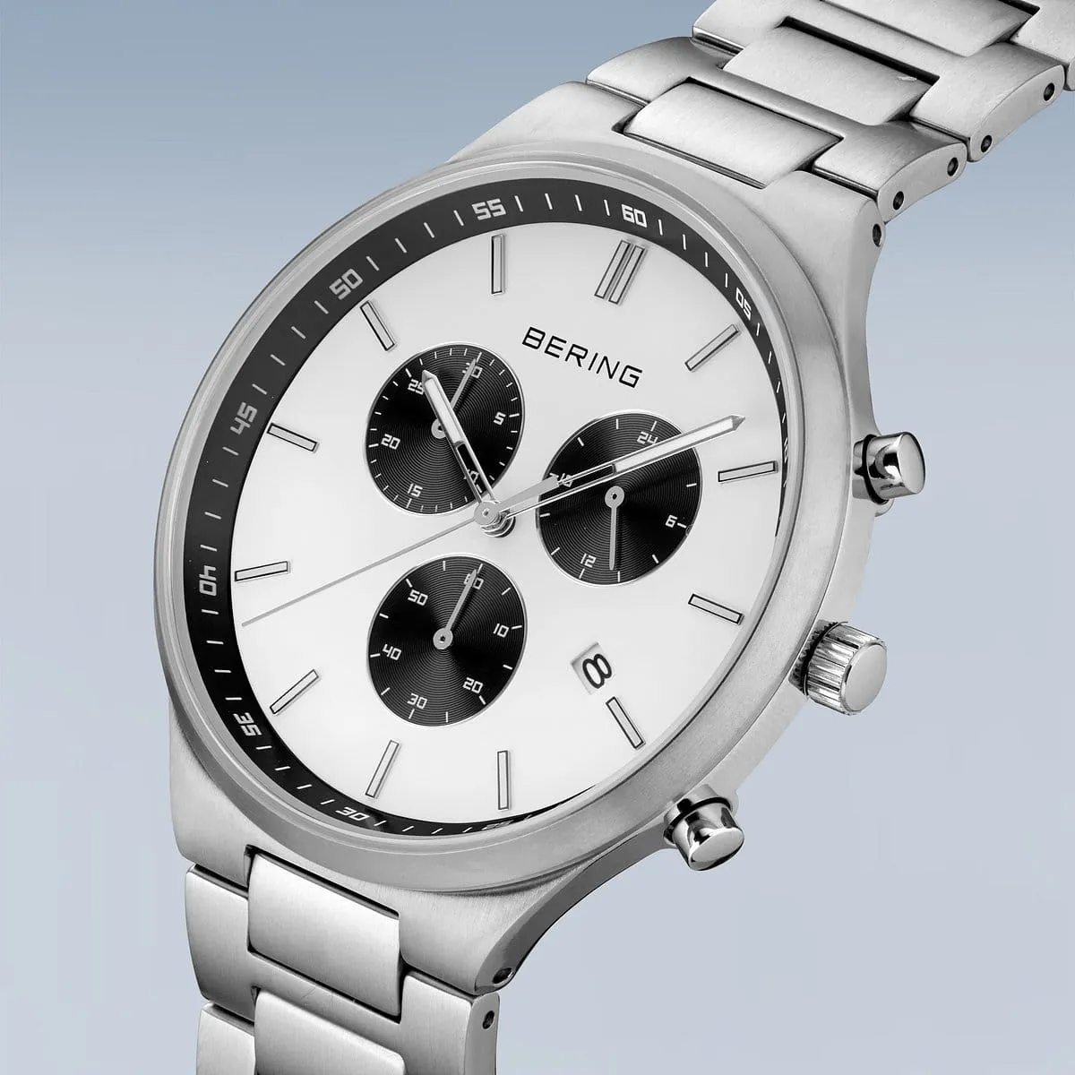 BERING Titan Chrono 43mm Brushed Silver Steel Men's 11743-704