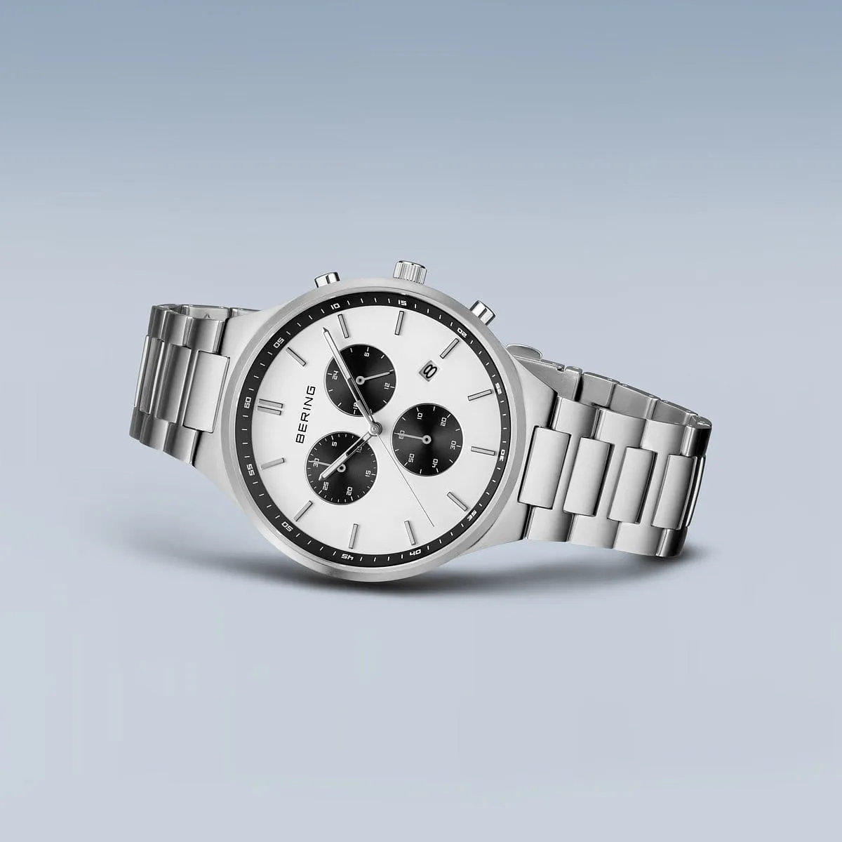 BERING Titan Chrono 43mm Brushed Silver Steel Men's 11743-704