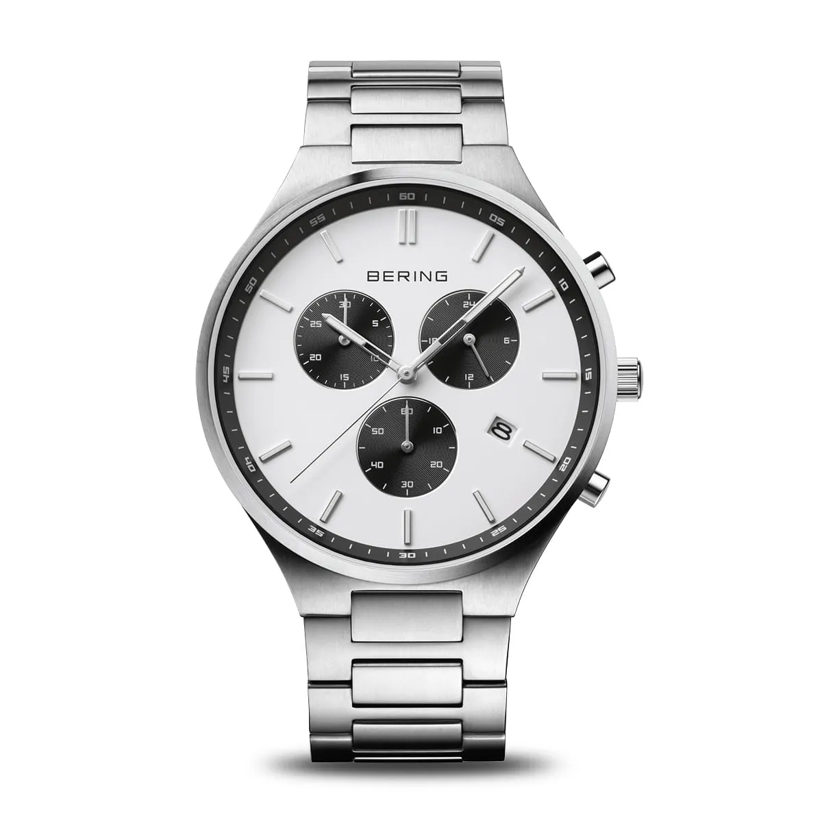 BERING Titan Chrono 43mm Brushed Silver Steel Men's 11743-704