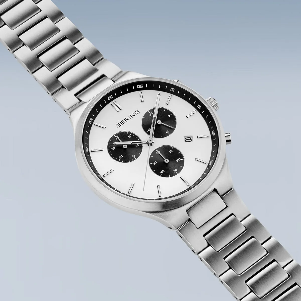 BERING Titan Chrono 43mm Brushed Silver Steel Men's 11743-704