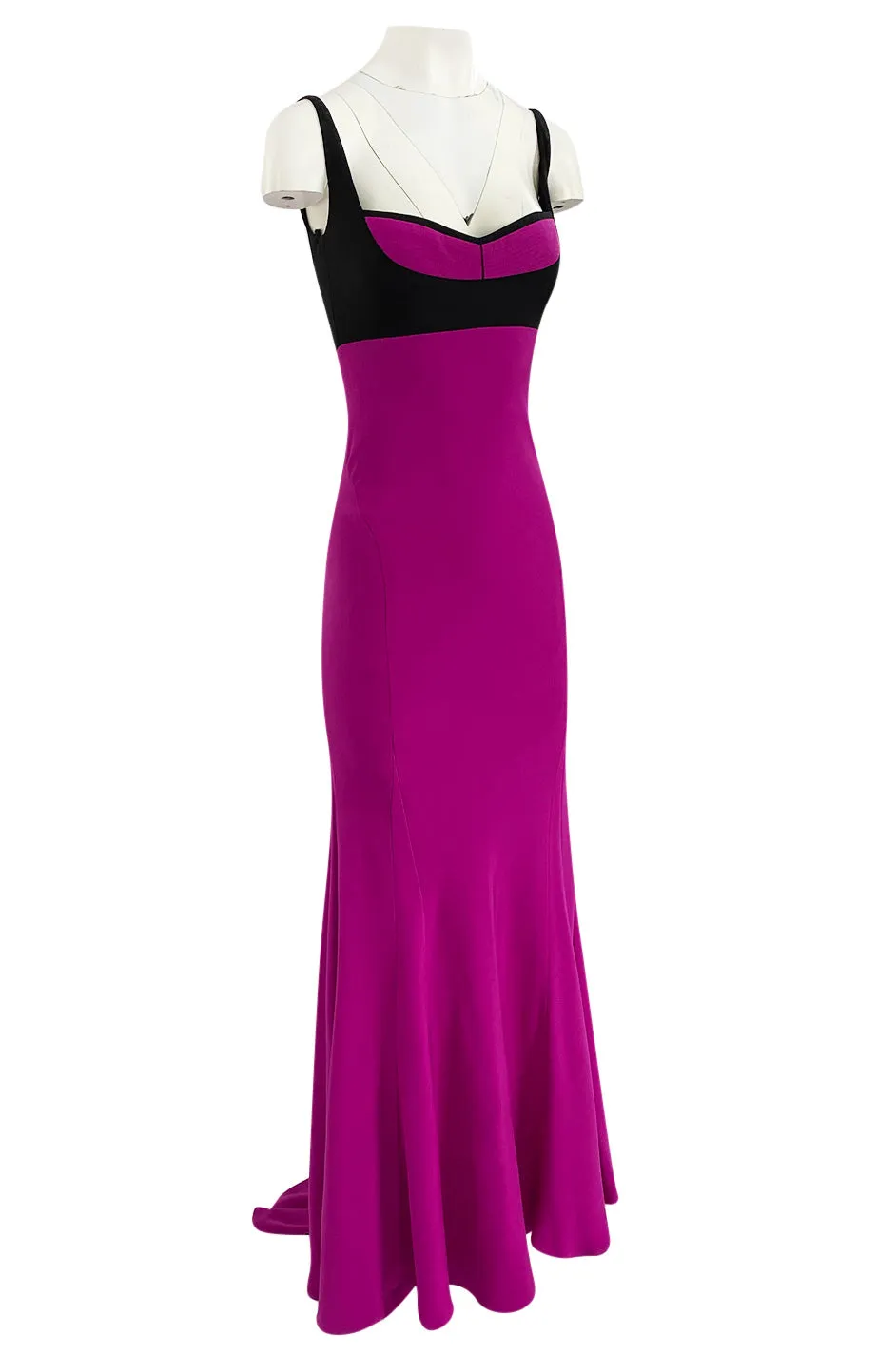 Bespoke 2012 Narciso Rodriguez Couture Graphic Pink & Black Silk Dress w Trained Back