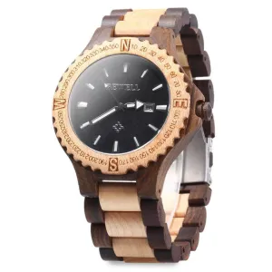 BEWELL Mens Wooden Watch with Calendar Display
