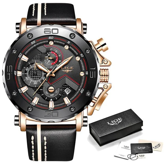 Big Dial Military Leather Waterproof Sport Chronograph  Men Watch