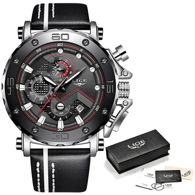 Big Dial Military Leather Waterproof Sport Chronograph  Men Watch