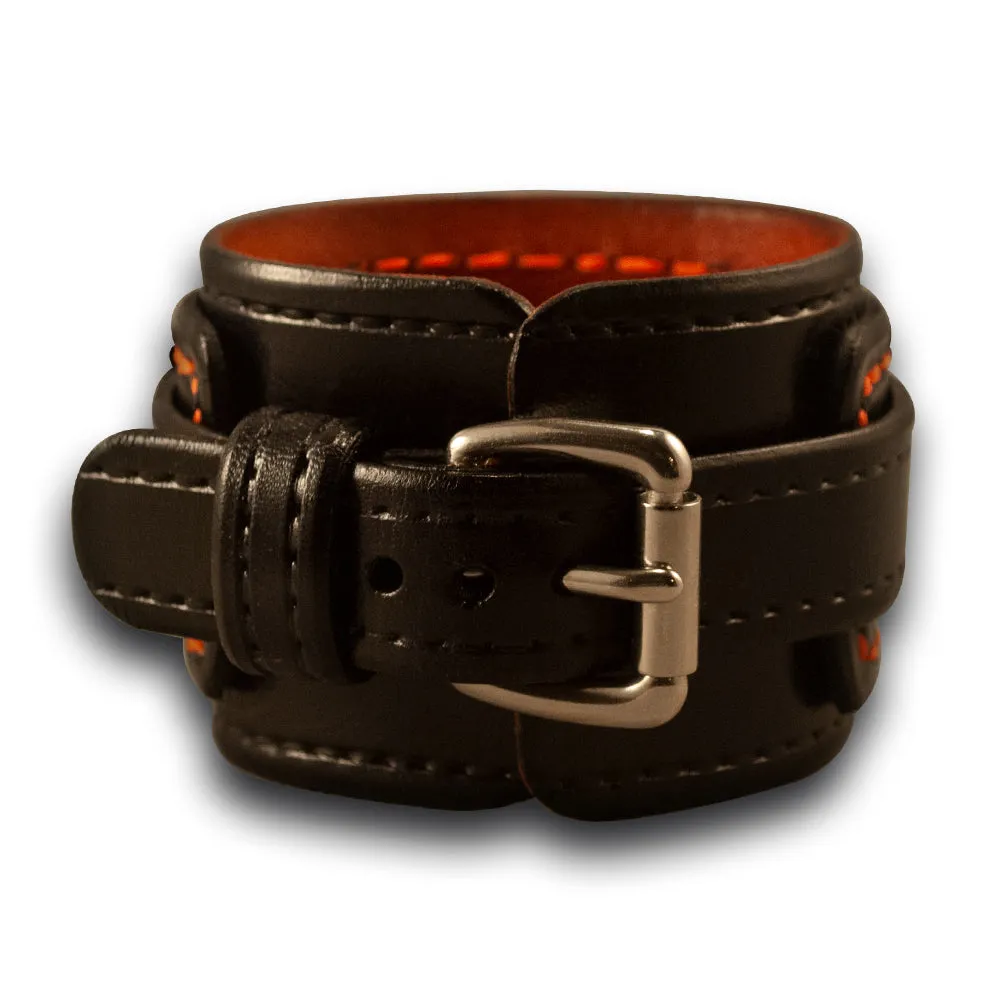 Black & Orange Layered Leather Cuff Watch with 42mm Sapphire, 10ATM