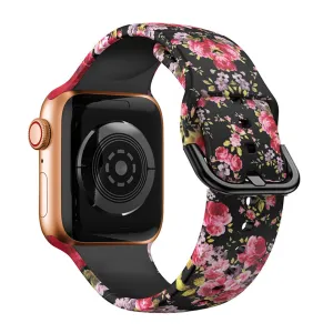 Black Flower Printed Silicone Band for Apple Watch
