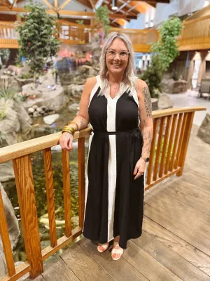 Black with Ivory Lines Maxi Dress