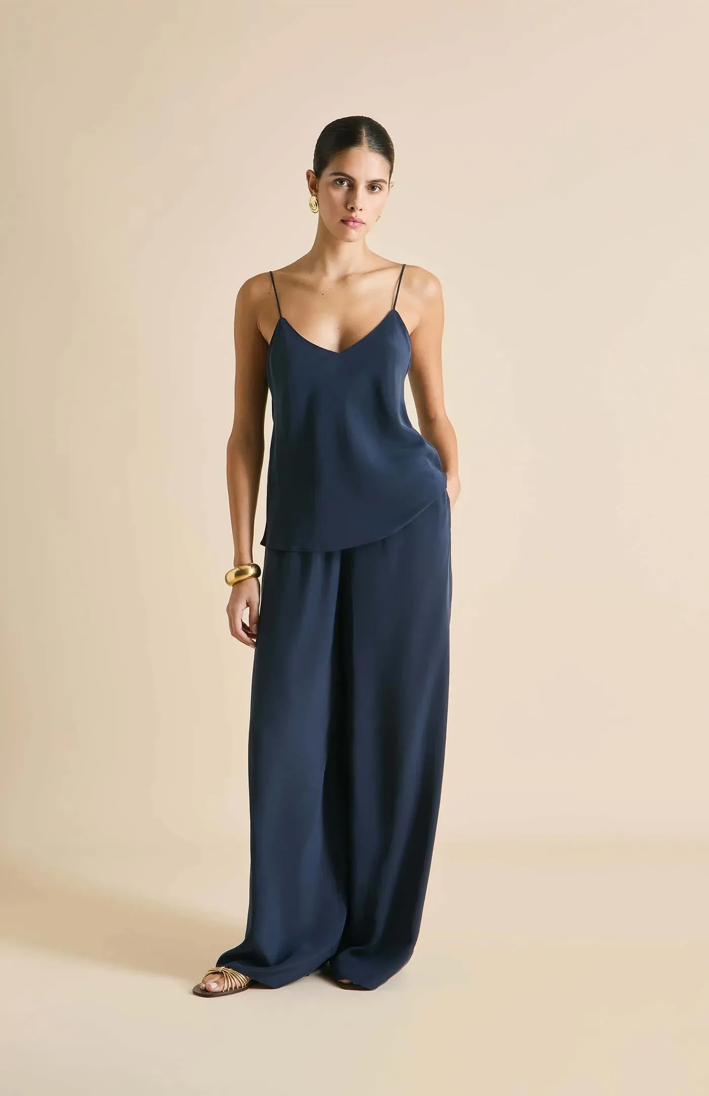 Blue Waves | Navy Blue Satin Loungewear Set